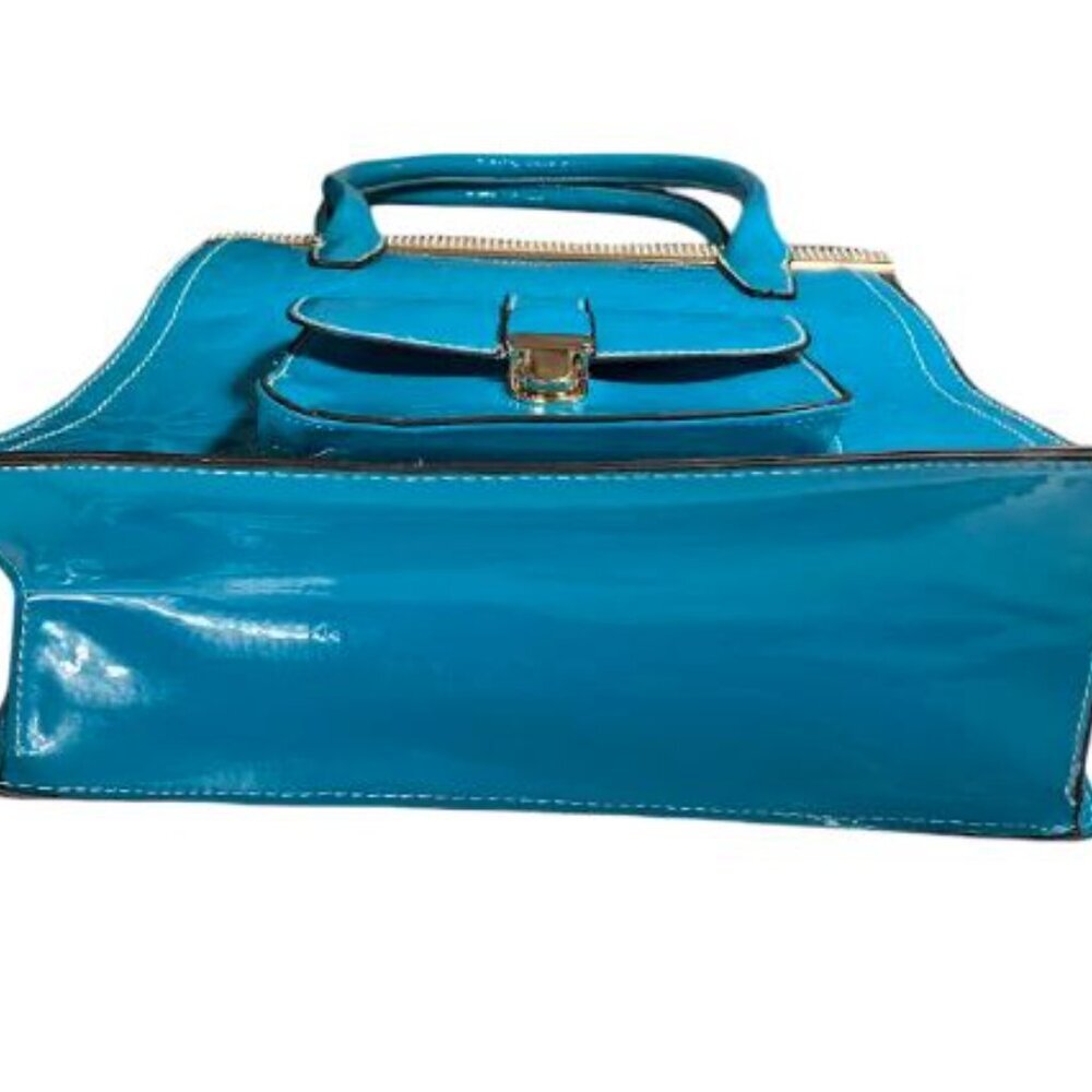 Vintage Candace Christian Napa Valley Patent Leather Large Turquois Tote EUC - Picture 7 of 14